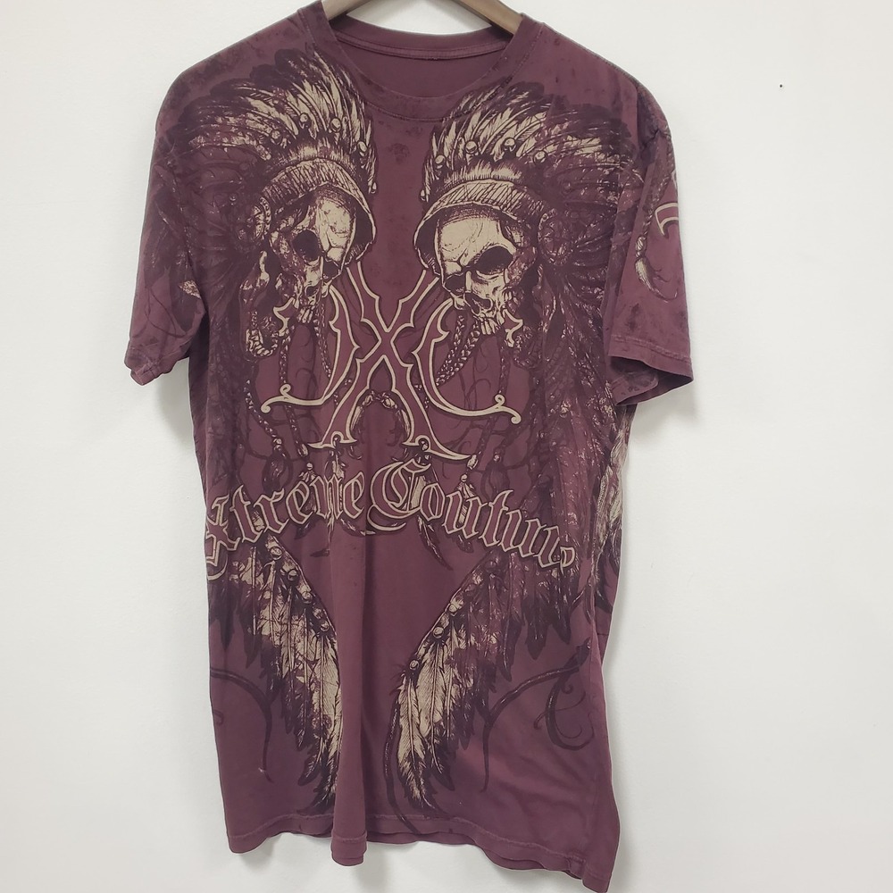 Xtreme Couture Affliction Mens Graphic T Shirt Size L Chief Skull Biker MMA Y2K